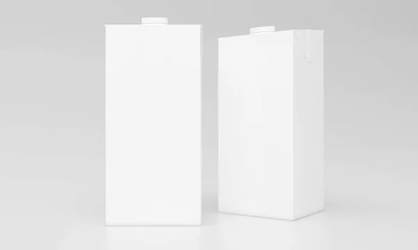 Rendering White Milk Packages Gray Background — Stockfoto