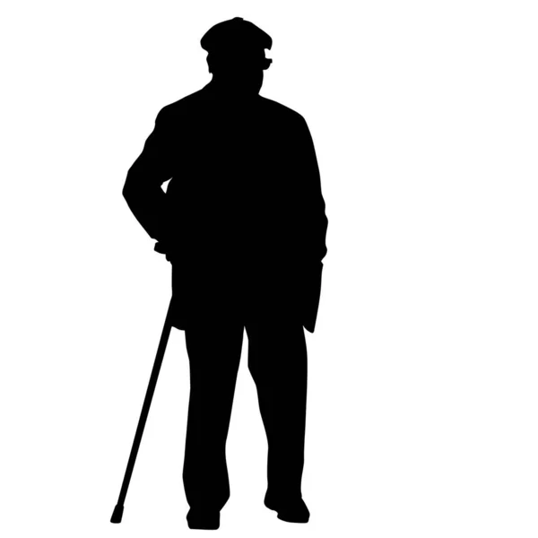 Hombre Anciano Con Silueta Bastón Sobre Fondo Blanco —  Fotos de Stock
