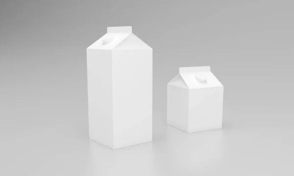 Rendering White Milk Packages Gray Background — Stockfoto