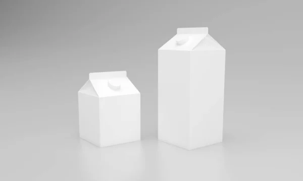 Rendering White Milk Packages Gray Background — Stok fotoğraf