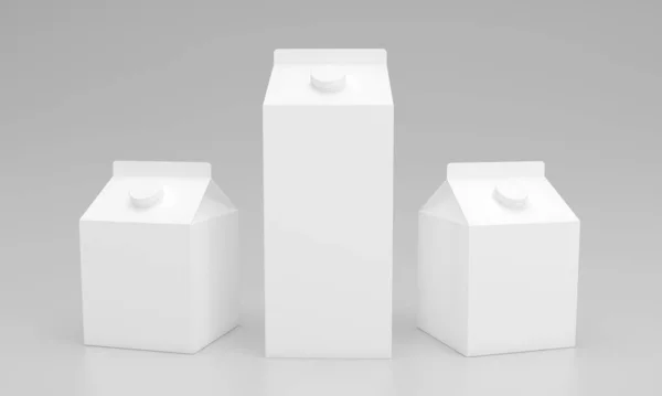 Rendering White Milk Packages Gray Background — Stock fotografie