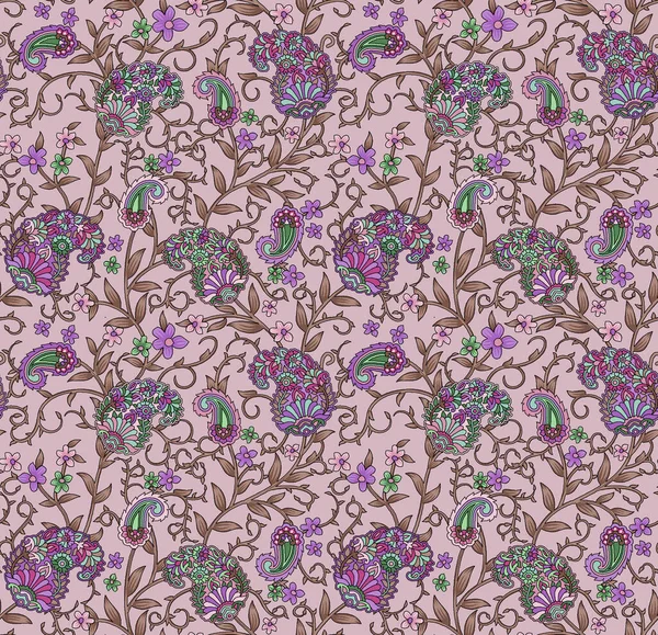 Een Prachtig Naadloos Bloemenpatroon Met Gebogen Stengels Paarse Tinten — Stockfoto