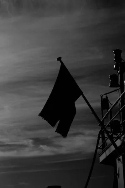 Svislý Záběr Vlajky Pozadí Tmavé Oblohy — Stock fotografie