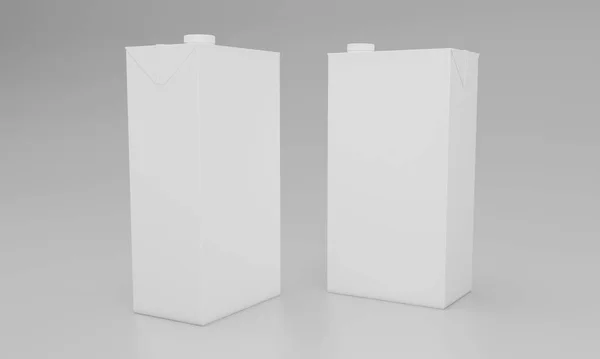 Rendering White Milk Packages Gray Background — Stockfoto