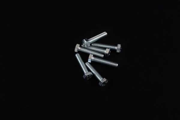 Closeup Shot Screws Isolated Black Background — Stock Photo, Image