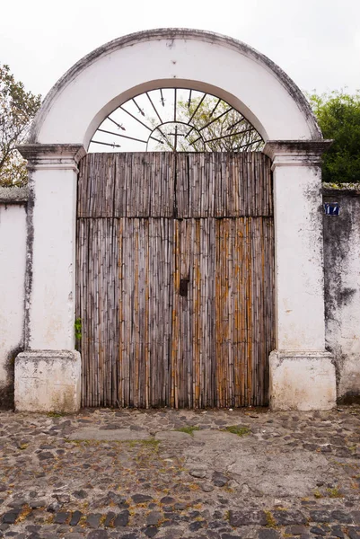 Porta Entrada Para Uma Fazenda Café Guatemala Estrutura Feita Bambu — Fotografia de Stock