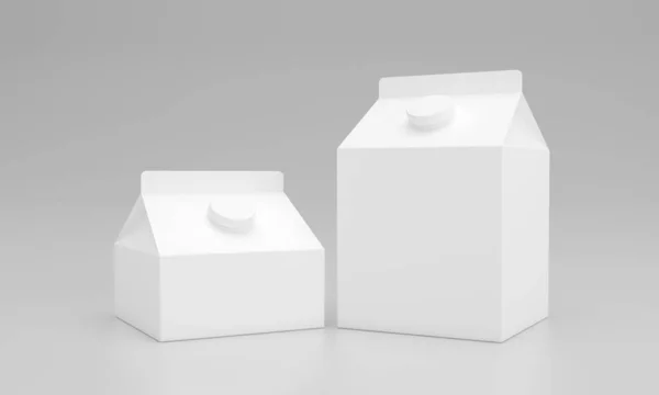 Rendering White Milk Packages Gray Background — Stock fotografie