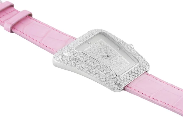 Luxury Watch Pink Straps Diamonds Set Clock Isolated White Background — Stock Photo, Image