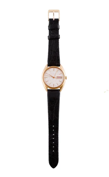Relógio Luxo Com Tiras Pretas Isoladas Fundo Branco — Fotografia de Stock