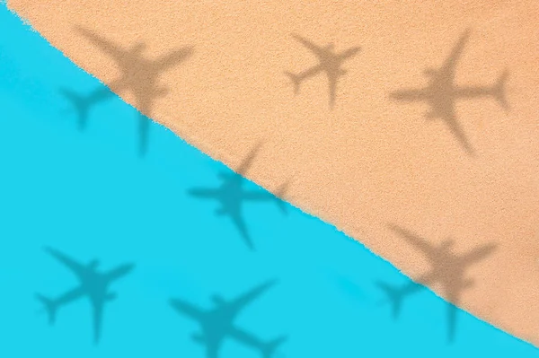 Rendering Airplane Shadows Blue Peach Background Free Space Text — 스톡 사진