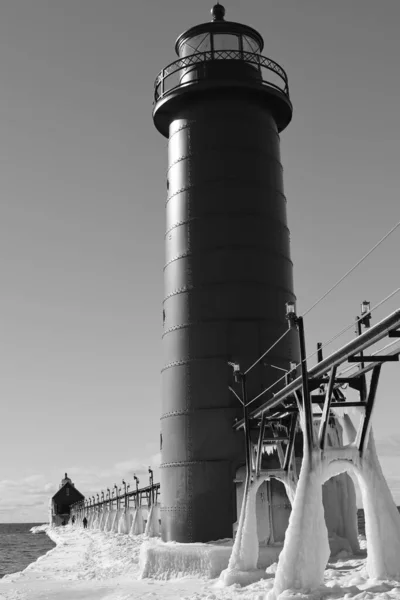 Вирішальний Вертикальний Постріл Великого Маяка Зимовий Час Мікроорганізмі — стокове фото