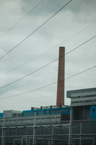 Vertical Shot Boiler Pipe Cloudy Day — ストック写真