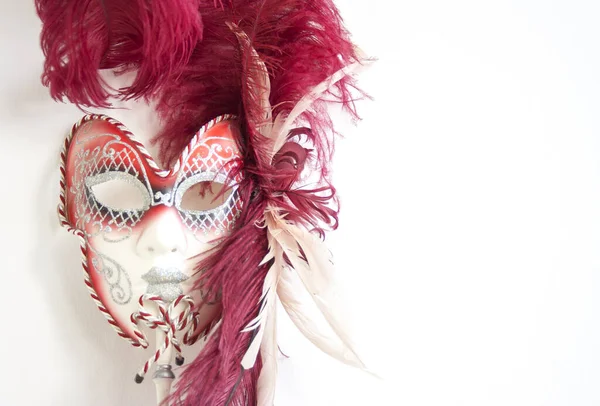 Eine Nahaufnahme Einer Schönen Roten Venezianischen Karnevalsmaske Mit Einzigartigem Design — Stockfoto