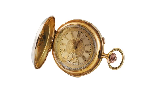 Ancient Gold Pocket Watch Isolated White Background — Zdjęcie stockowe