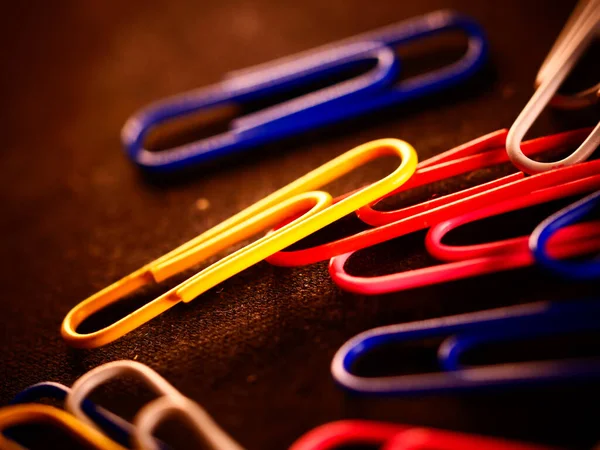 Selective Focus Shot Vibrant Colorful Paperclips Bright Light Shining Them — 스톡 사진