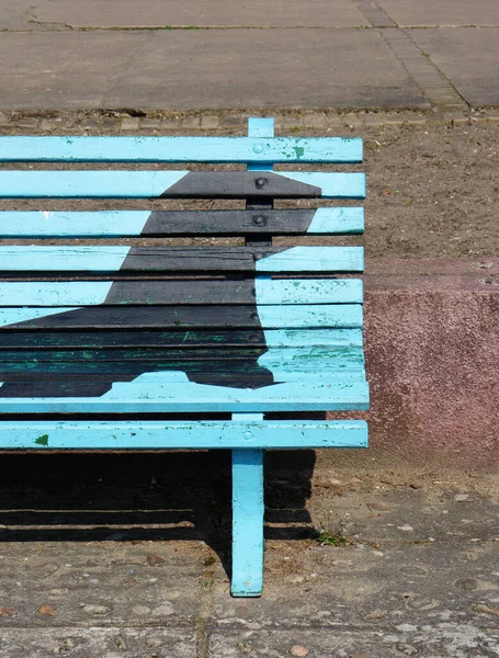 Old Blue Wooden Bench Pavement — Stok fotoğraf