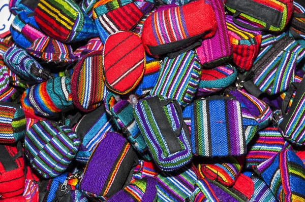 Handmade Traditional Guatemalan Design Multicolored Fabrics Guatemalan Handicrafts Small Purses — Stock Photo, Image