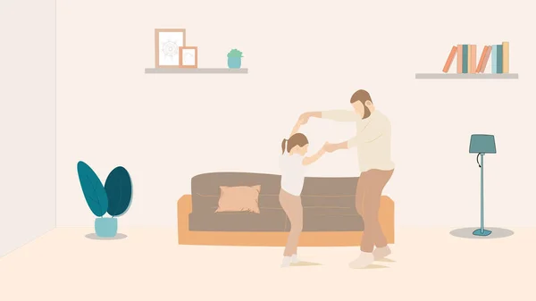 Illustration Father Daughter Dancing Living Room While Having Fun Big — Stok Foto