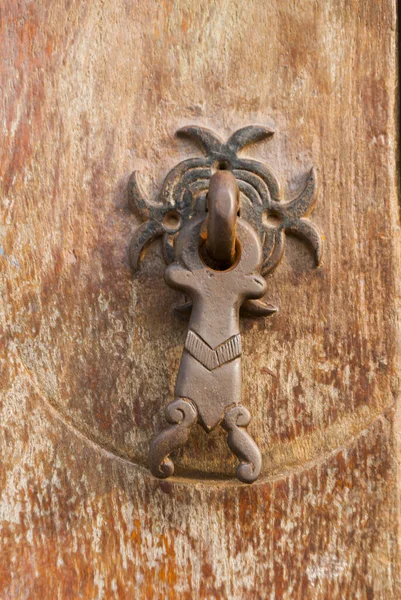 Metal Ornament Front Door House Elegant Rustic Detail Colonial Houses — Φωτογραφία Αρχείου