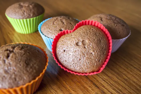 Closeup Shot Cupcakes Wooden Table — Stock Photo, Image