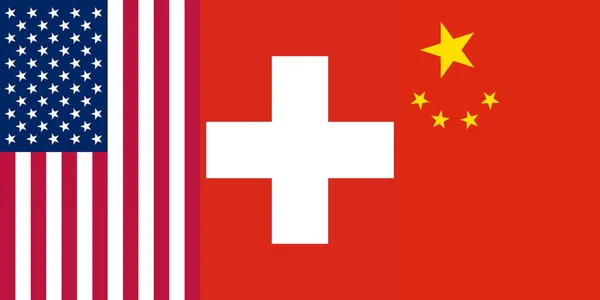 Σημαίες Ηπα Ελβετίας Και Κίνας Για Υπόβαθρα — Φωτογραφία Αρχείου