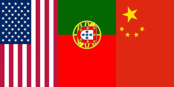 アメリカ ポルトガル 中国の国旗を背景に — ストック写真