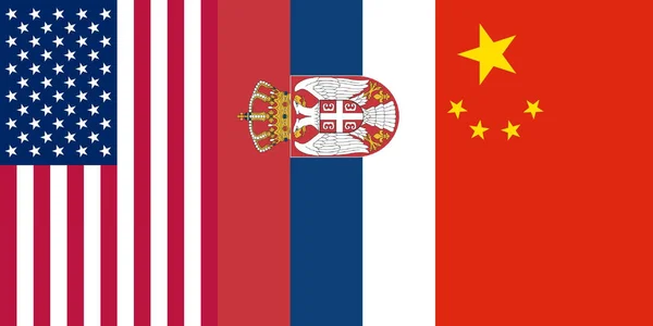 Σημαίες Ηπα Σερβίας Και Κίνας Για Υπόβαθρα — Φωτογραφία Αρχείου
