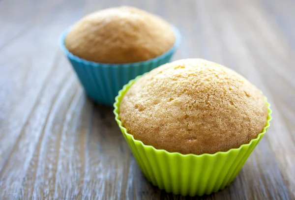 Closeup Shot Cupcakes Wooden Table — Stock Photo, Image