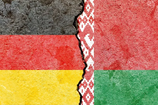 Germany Belarus Flags Cracked Wall Surface — Stock Photo, Image