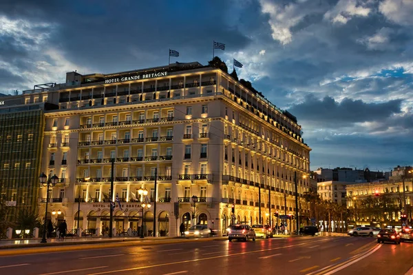 Athens Greece Apr 2021 Grande Bretagne Hotel Центрі Афін Вночі — стокове фото