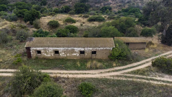 Tiro Aéreo Antigas Casas Abandonadas Área Rural Turco Chile — Fotografia de Stock