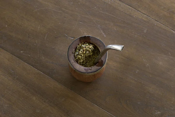 Eine Draufsicht Auf Das Koffeinreiche Mate Getränk Einer Palo Santo — Stockfoto