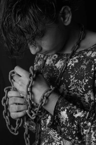 Grayscale Shot Handsome Guy Posing Chained — Stock Photo, Image