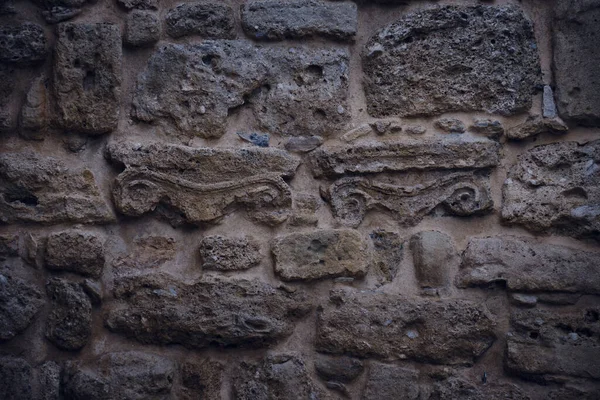 Primer Plano Grabados Símbolos Una Antigua Pared Piedra — Foto de Stock