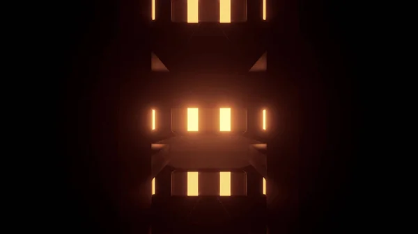 Rendering Geometric Shapes Brown Led Lights Dark Background — Zdjęcie stockowe