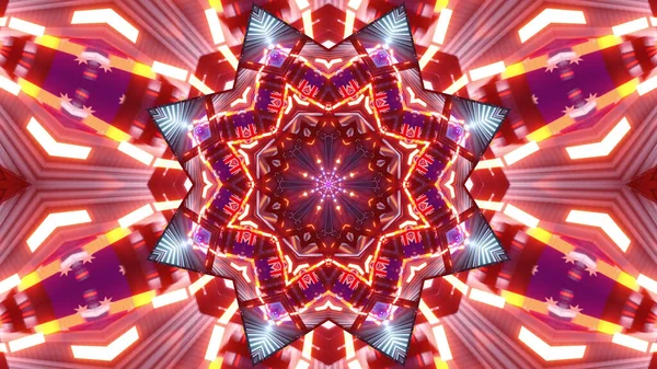 Vykreslení Futuristické Kaleidoskopické Chodby Směrem Portálu Barevnými Neonovými Světly — Stock fotografie