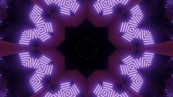 一种带有发亮的紫色铅灯的几何形状的三维渲染 非常适合科幻背景 — 图库照片
