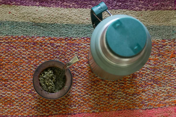 Une Vue Dessus Boisson Infusée Riche Caféine Mate Dans Une — Photo