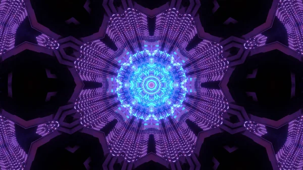 輝く紫色のLedライトを備えた幾何学的形状の3Dレンダリング Sfの背景に最適です — ストック写真