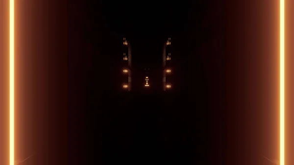 Geometrik Şekilli Parlak Altın Işıklı Bir Koridorun Boyutlu Görüntüsü — Stok fotoğraf