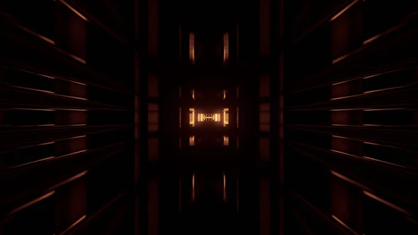 Geometrik Şekilli Kahverengi Işıklı Bir Koridorun Boyutlu Görüntüsü — Stok fotoğraf