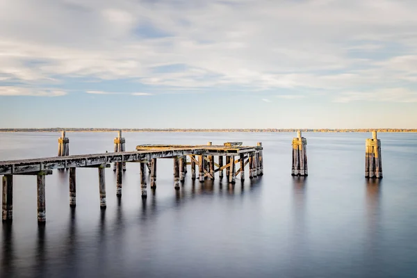 Beautiful Shot Wooden Pier Sea Background Cloudy Sky — Stock Photo, Image