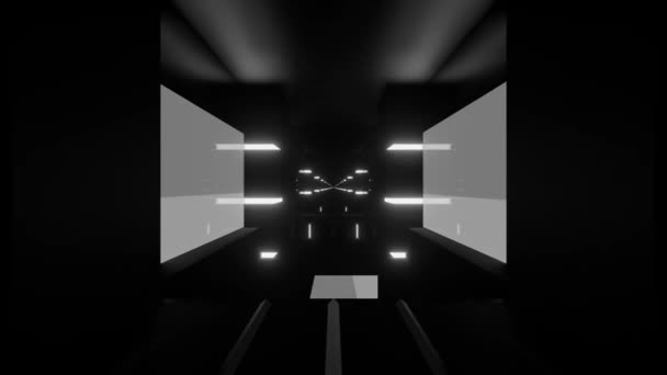 Representación Pasillo Oscuro Con Formas Geométricas Luces Led Brillantes — Vídeos de Stock