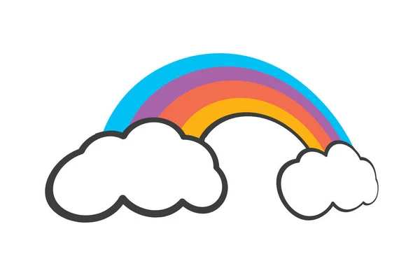 An illustration of a rainbow and clouds isolated on a white background