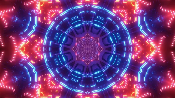 Rendering Futuristic Kaleidoscope Hallway Portal Colorful Neon Lights — Stock Photo, Image