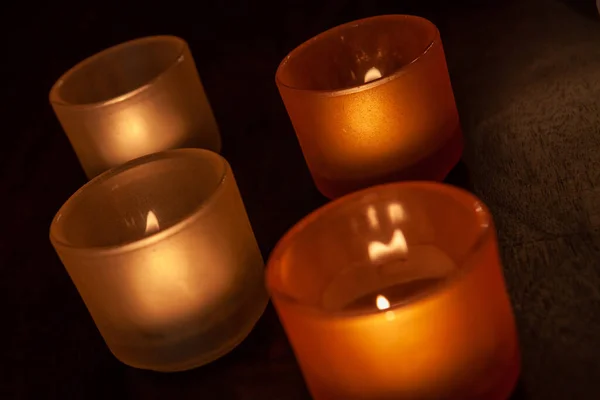 Closeup Shot Burning Scented Candles — Stock Photo, Image