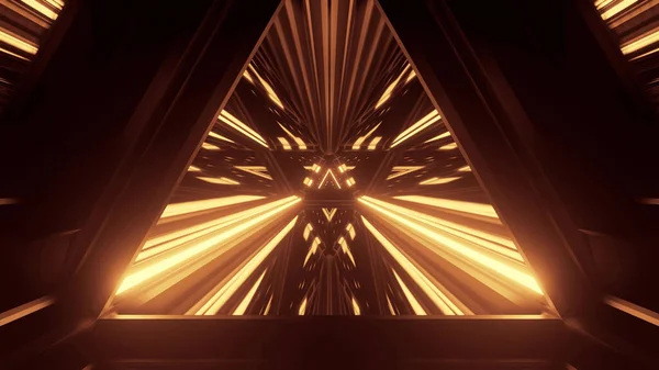 暗い背景に明るい金色の光を持つ幾何学的な形状の3Dレンダリング — ストック写真