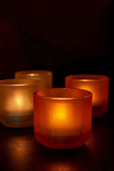 Vertical Shot Burning Scented Candles — Stock Photo, Image