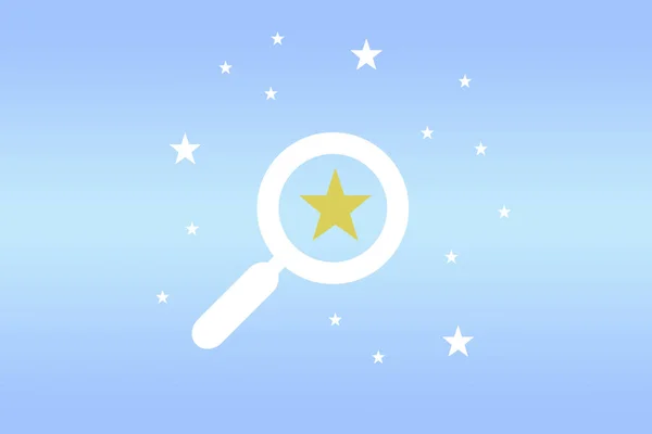 浅蓝色背景上星形放大镜工具符号的示例 — 图库照片