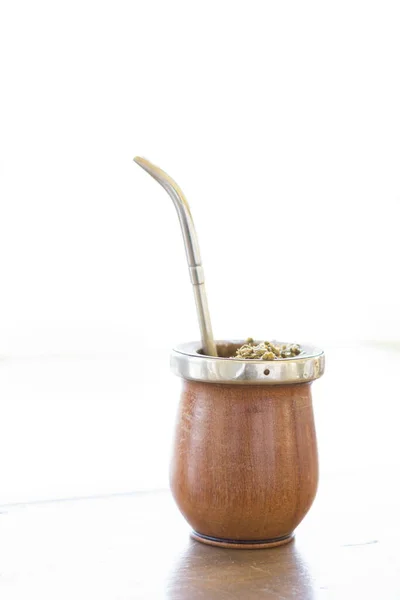 Traditional Mate Caffeine Rich Infused Drink Palo Santo Wood Cup — Fotografia de Stock